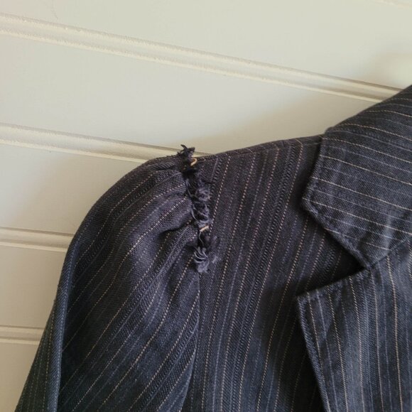 Billabong Denim Blazer Womens Small Black Pinstripe Patch Crest Academia Preppy - Picture 6 of 16